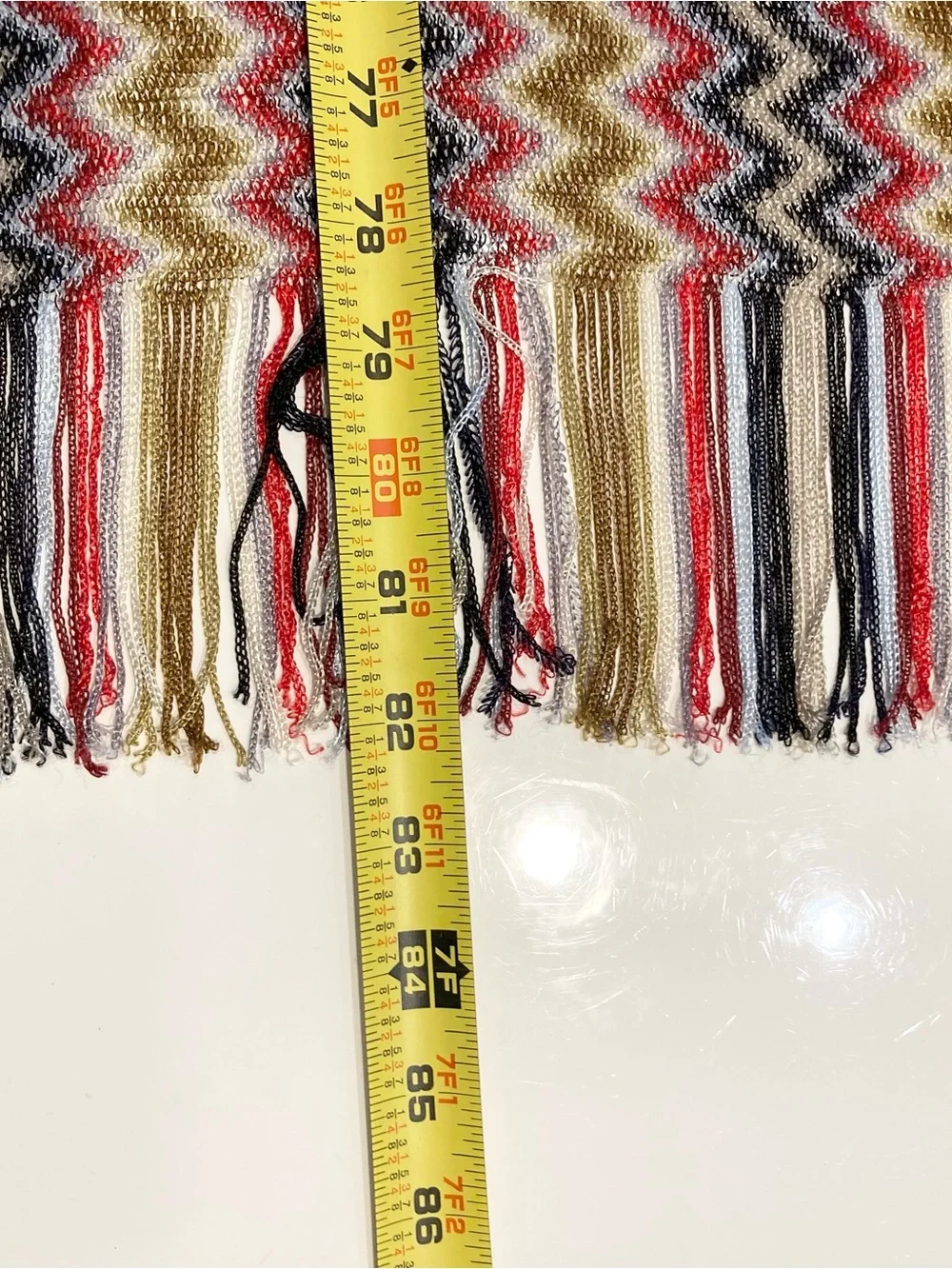 MISSONI Scarf 14.4”x81” ITALY Chevron ZigZag Fringe Knit Multicolor